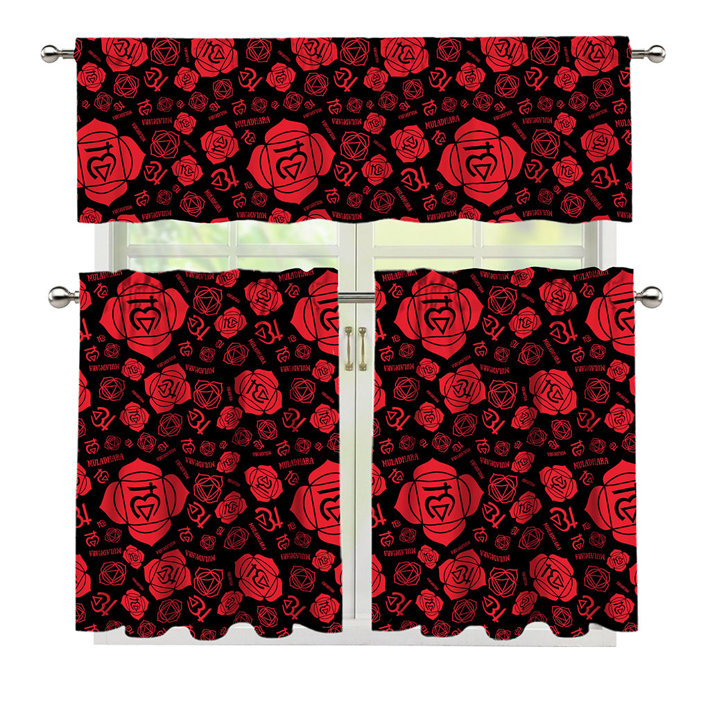 Muladhara Chakra Pattern Print 3 Piece Kitchen Curtains