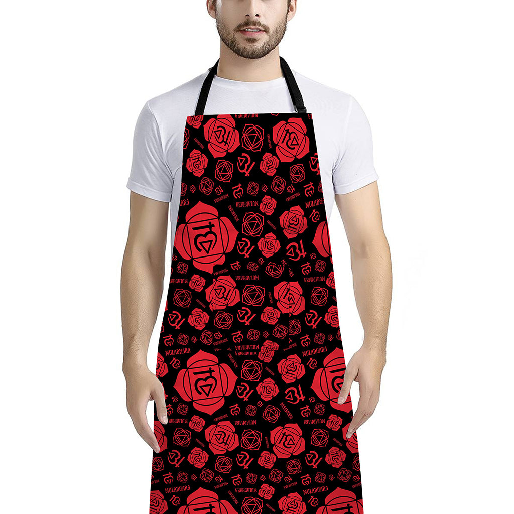 Muladhara Chakra Pattern Print Bib Apron With Pocket