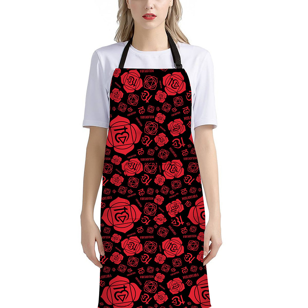 Muladhara Chakra Pattern Print Bib Apron With Pocket