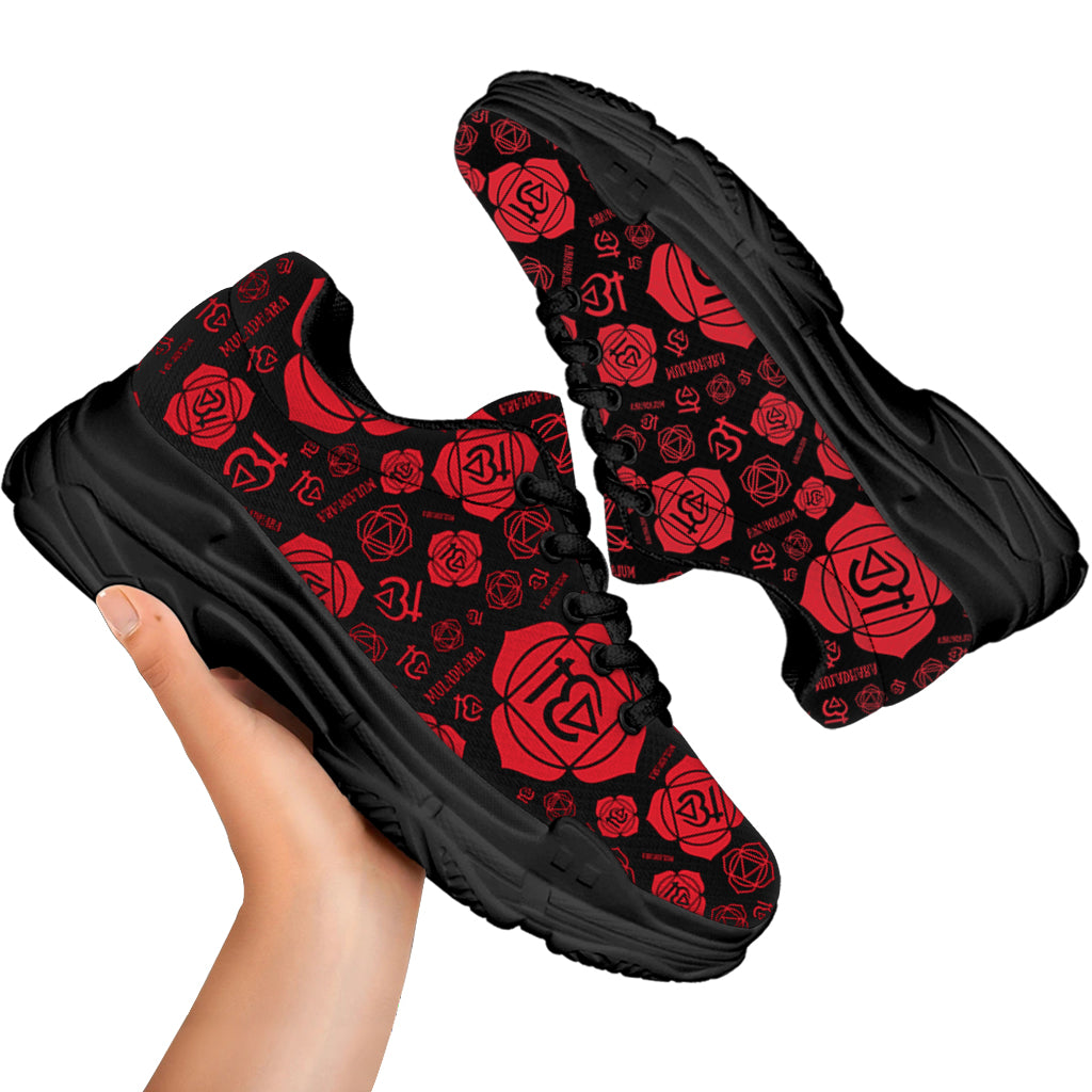 Muladhara Chakra Pattern Print Black Chunky Shoes