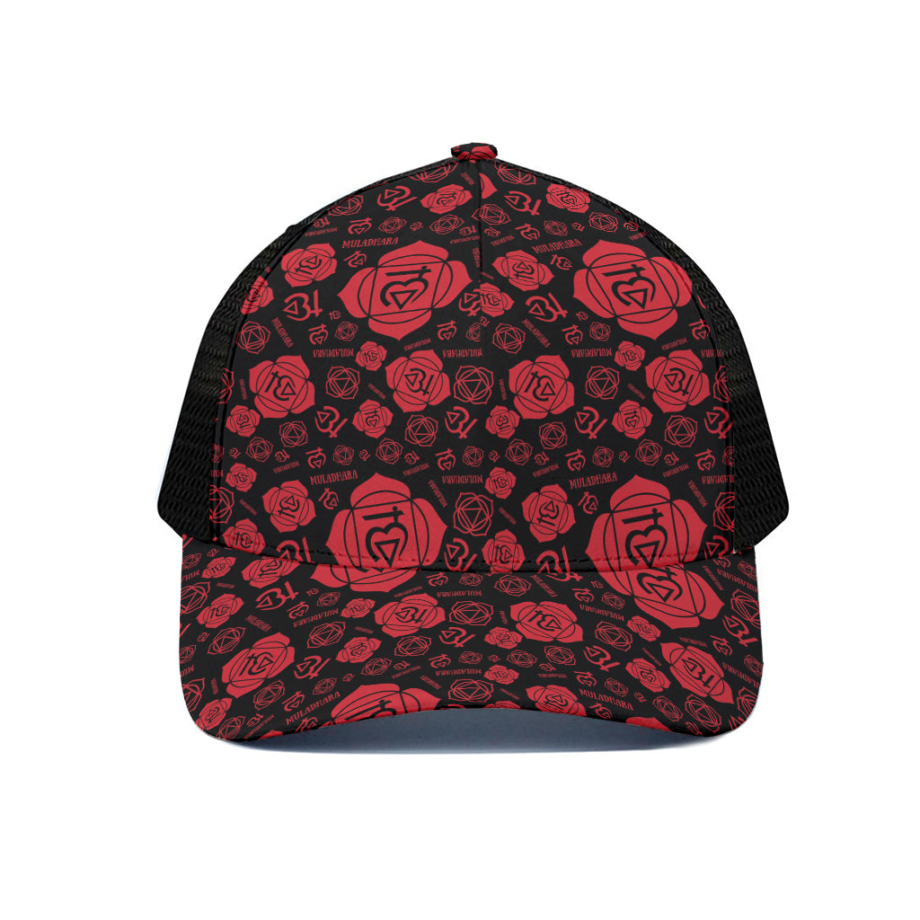 Muladhara Chakra Pattern Print Black Mesh Trucker Cap