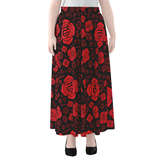 Muladhara Chakra Pattern Print Chiffon Maxi Skirt