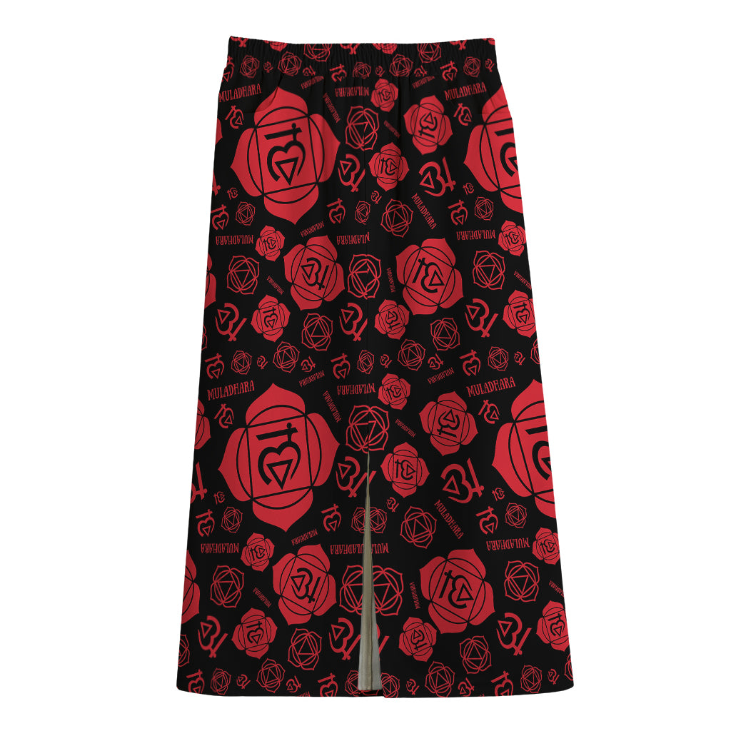 Muladhara Chakra Pattern Print Cotton Front Slit Maxi Skirt