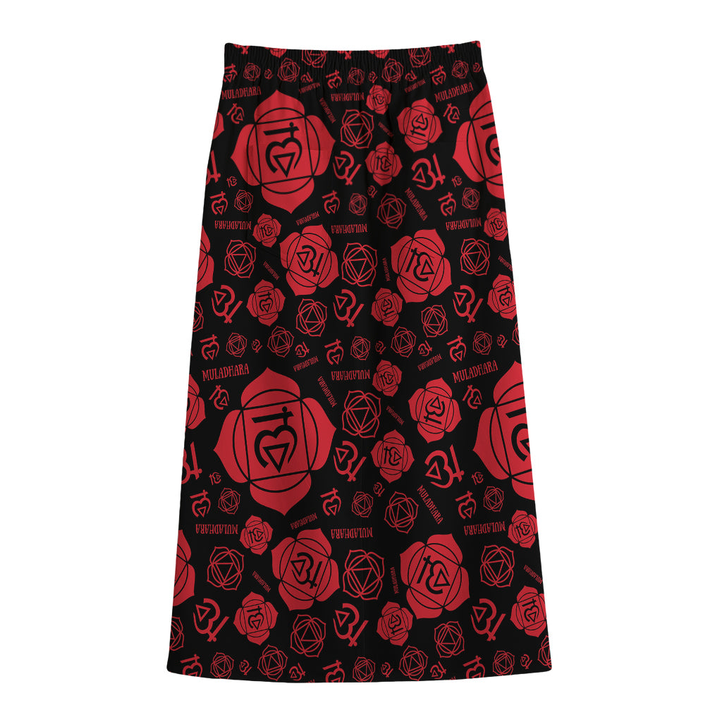 Muladhara Chakra Pattern Print Cotton Front Slit Maxi Skirt
