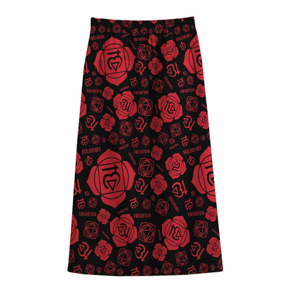 Muladhara Chakra Pattern Print Cotton Front Slit Maxi Skirt