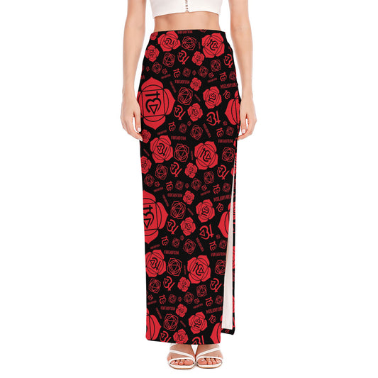 Muladhara Chakra Pattern Print High Slit Maxi Skirt