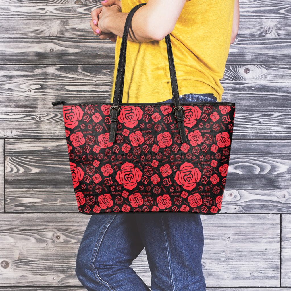 Muladhara Chakra Pattern Print Leather Tote Bag