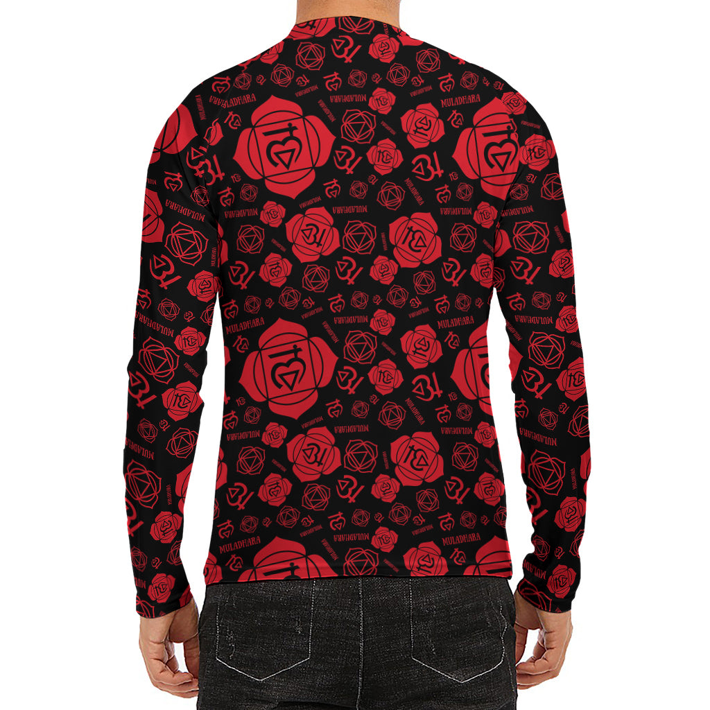 Muladhara Chakra Pattern Print Men's Long Sleeve Rash Guard