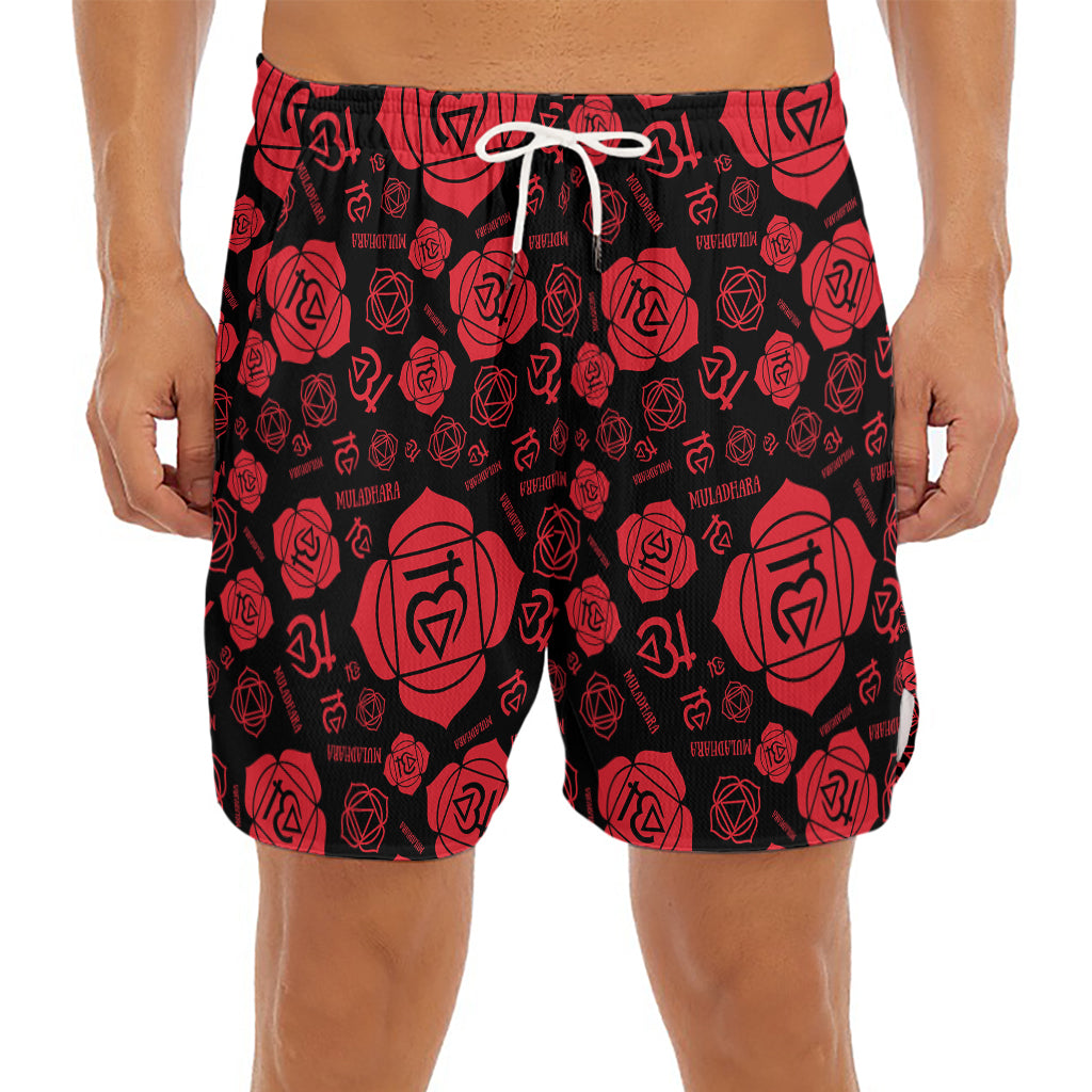 Muladhara Chakra Pattern Print Men's Split Running Shorts