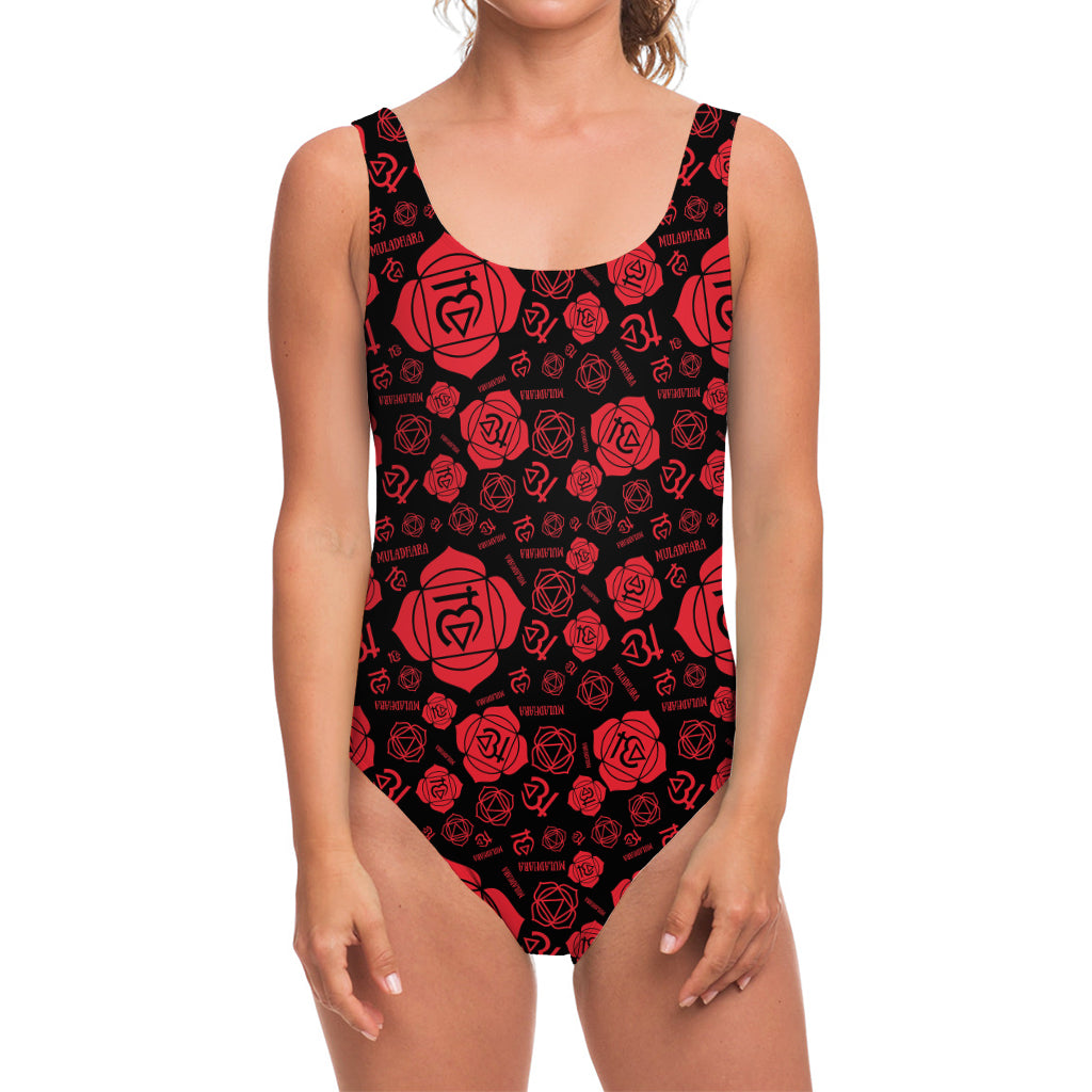 Muladhara Chakra Pattern Print One Piece Swimsuit