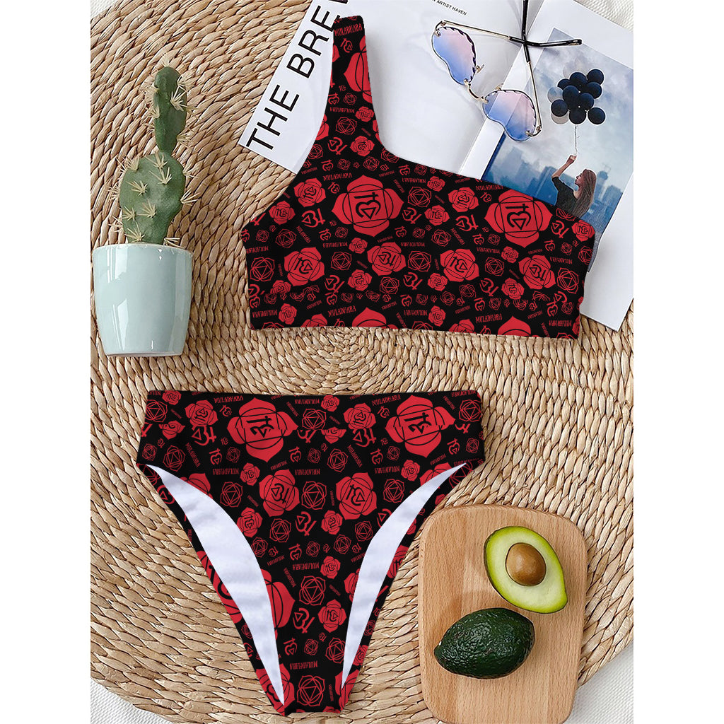 Muladhara Chakra Pattern Print One Shoulder Bikini Top