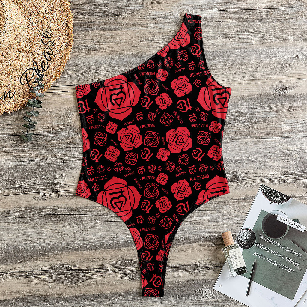 Muladhara Chakra Pattern Print One Shoulder Bodysuit
