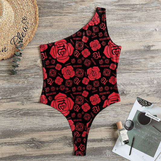 Muladhara Chakra Pattern Print One Shoulder Bodysuit