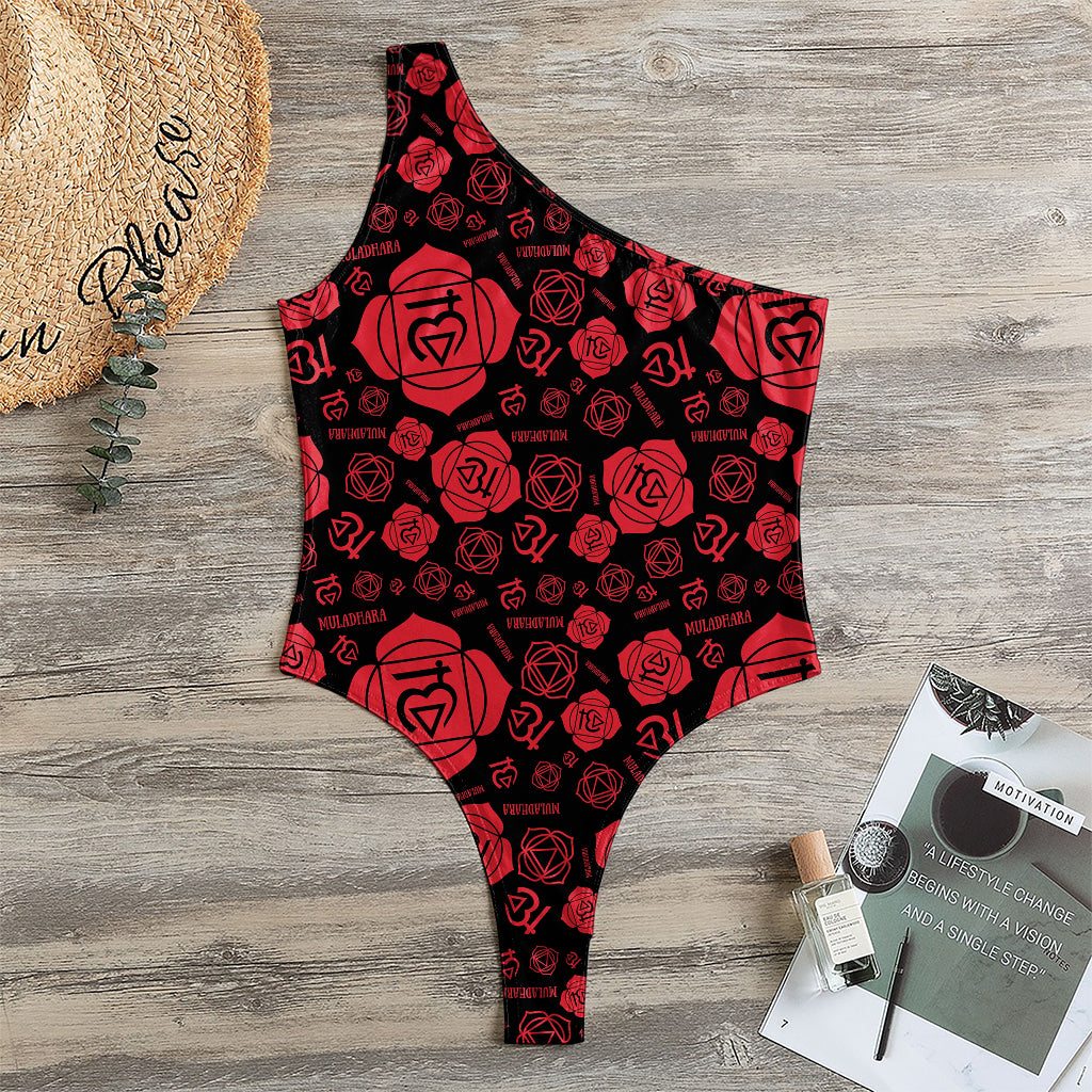 Muladhara Chakra Pattern Print One Shoulder Bodysuit