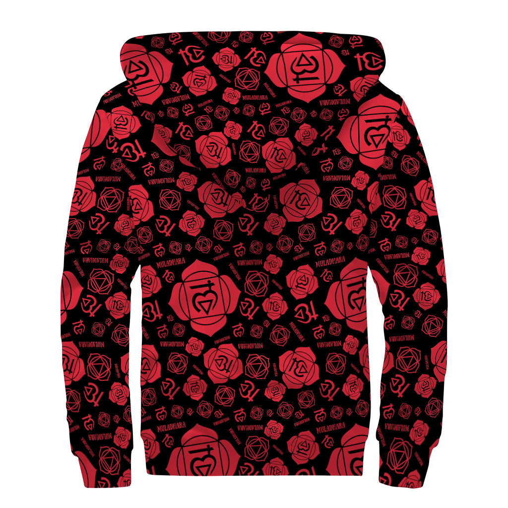 Muladhara Chakra Pattern Print Sherpa Lined Zip Up Hoodie
