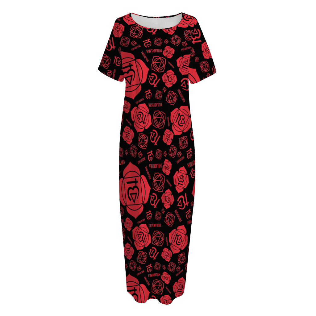 Muladhara Chakra Pattern Print Short Sleeve Long Nightdress