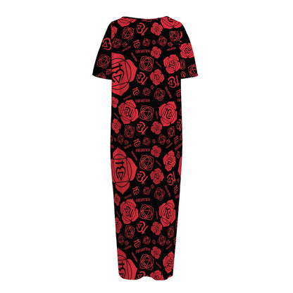 Muladhara Chakra Pattern Print Short Sleeve Long Nightdress