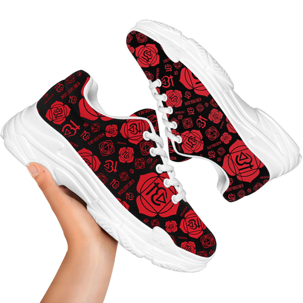 Muladhara Chakra Pattern Print White Chunky Shoes