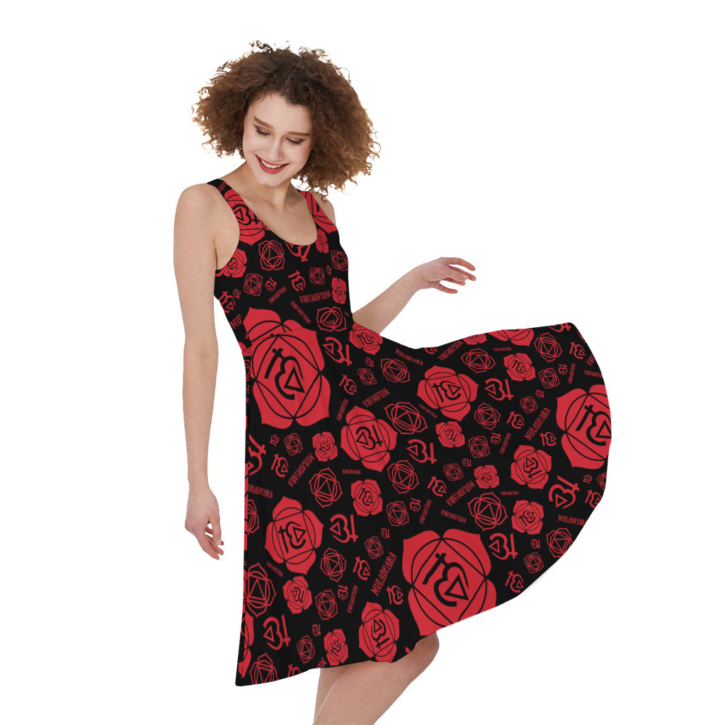 Muladhara Chakra Pattern Print Women's Sleeveless Dress