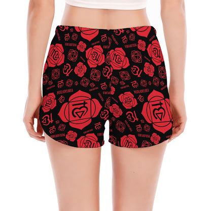 Muladhara Chakra Pattern Print Women's Split Running Shorts