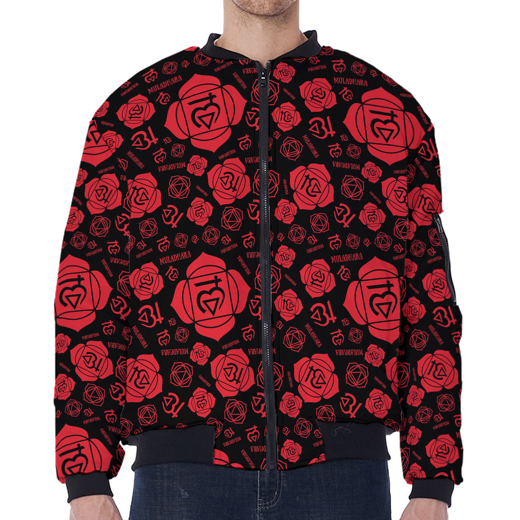 Muladhara Chakra Pattern Print Zip Sleeve Bomber Jacket
