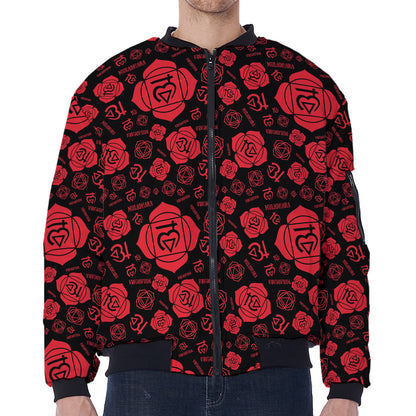 Muladhara Chakra Pattern Print Zip Sleeve Bomber Jacket
