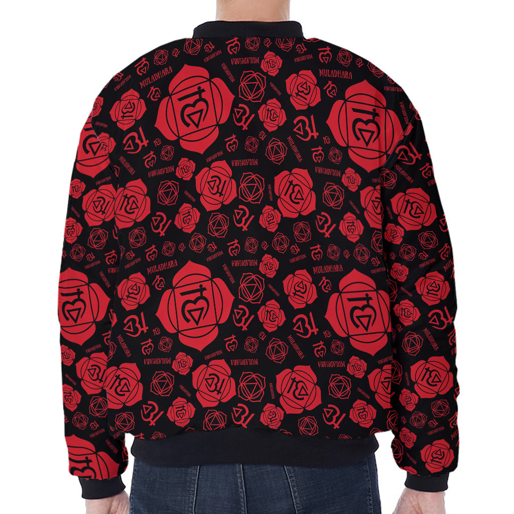 Muladhara Chakra Pattern Print Zip Sleeve Bomber Jacket