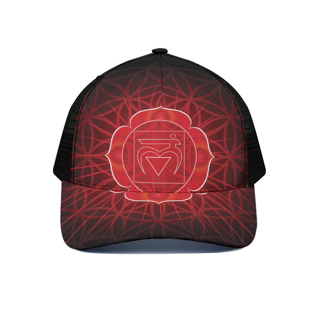 Muladhara Chakra Spiritual Print Black Mesh Trucker Cap