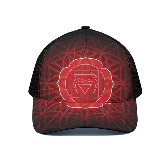 Muladhara Chakra Spiritual Print Black Mesh Trucker Cap