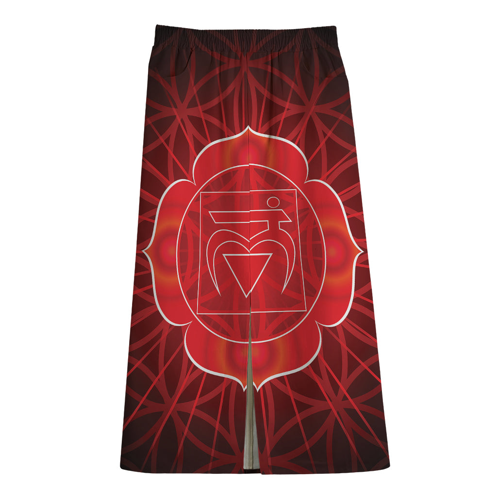 Muladhara Chakra Spiritual Print Cotton Front Slit Maxi Skirt