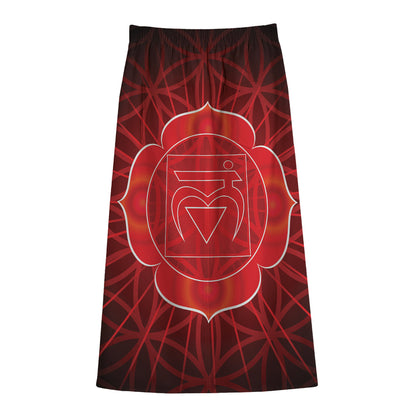 Muladhara Chakra Spiritual Print Cotton Front Slit Maxi Skirt