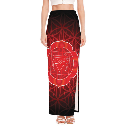 Muladhara Chakra Spiritual Print High Slit Maxi Skirt