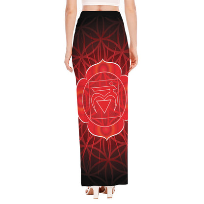 Muladhara Chakra Spiritual Print High Slit Maxi Skirt