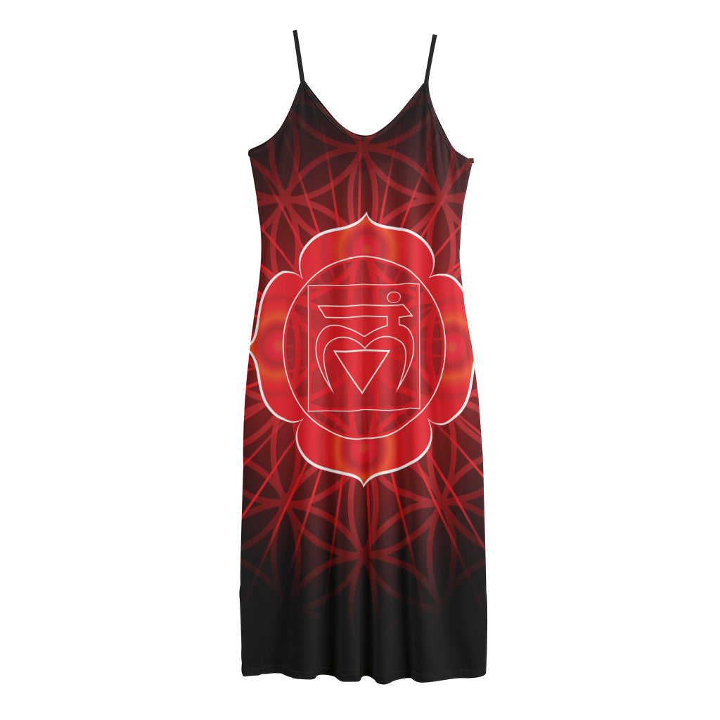 Muladhara Chakra Spiritual Print Jersey Midi Cami Dress