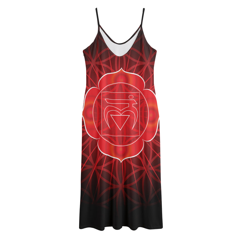 Muladhara Chakra Spiritual Print Jersey Midi Cami Dress