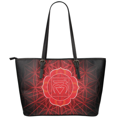 Muladhara Chakra Spiritual Print Leather Tote Bag