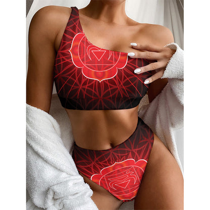 Muladhara Chakra Spiritual Print One Shoulder Bikini Top