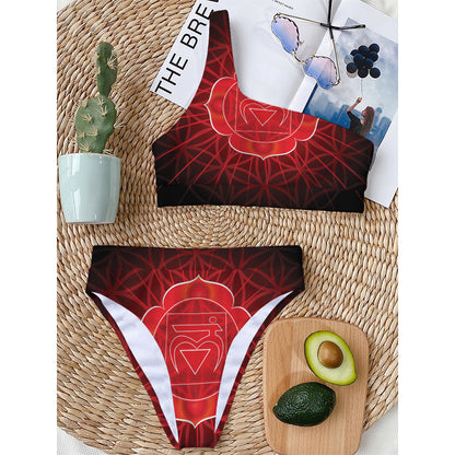 Muladhara Chakra Spiritual Print One Shoulder Bikini Top