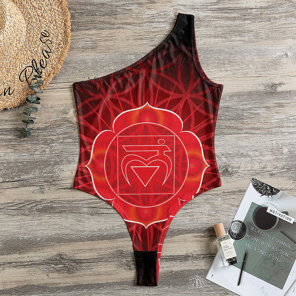 Muladhara Chakra Spiritual Print One Shoulder Bodysuit