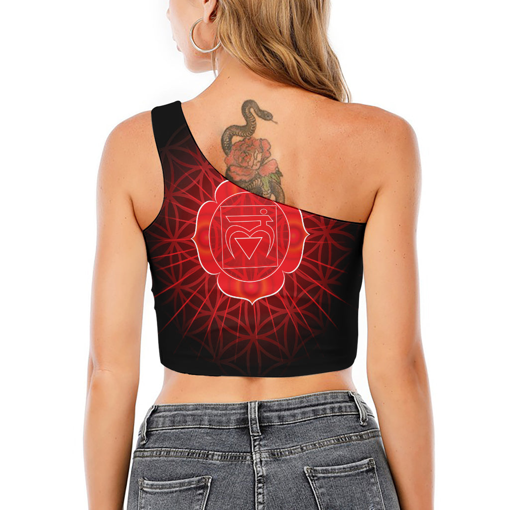 Muladhara Chakra Spiritual Print One Shoulder Crop Top