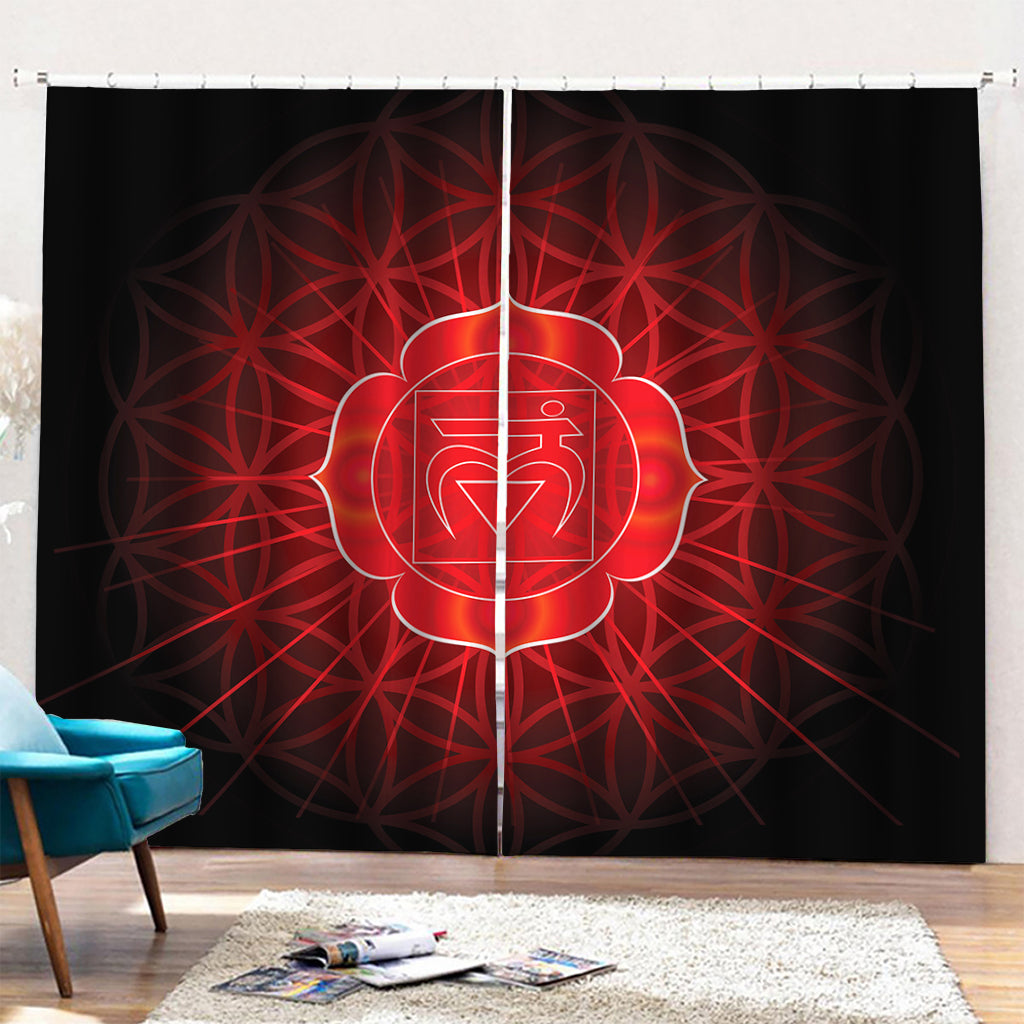 Muladhara Chakra Spiritual Print Pencil Pleat Curtains