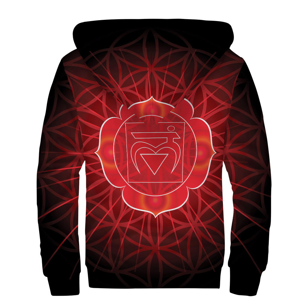 Muladhara Chakra Spiritual Print Sherpa Lined Zip Up Hoodie