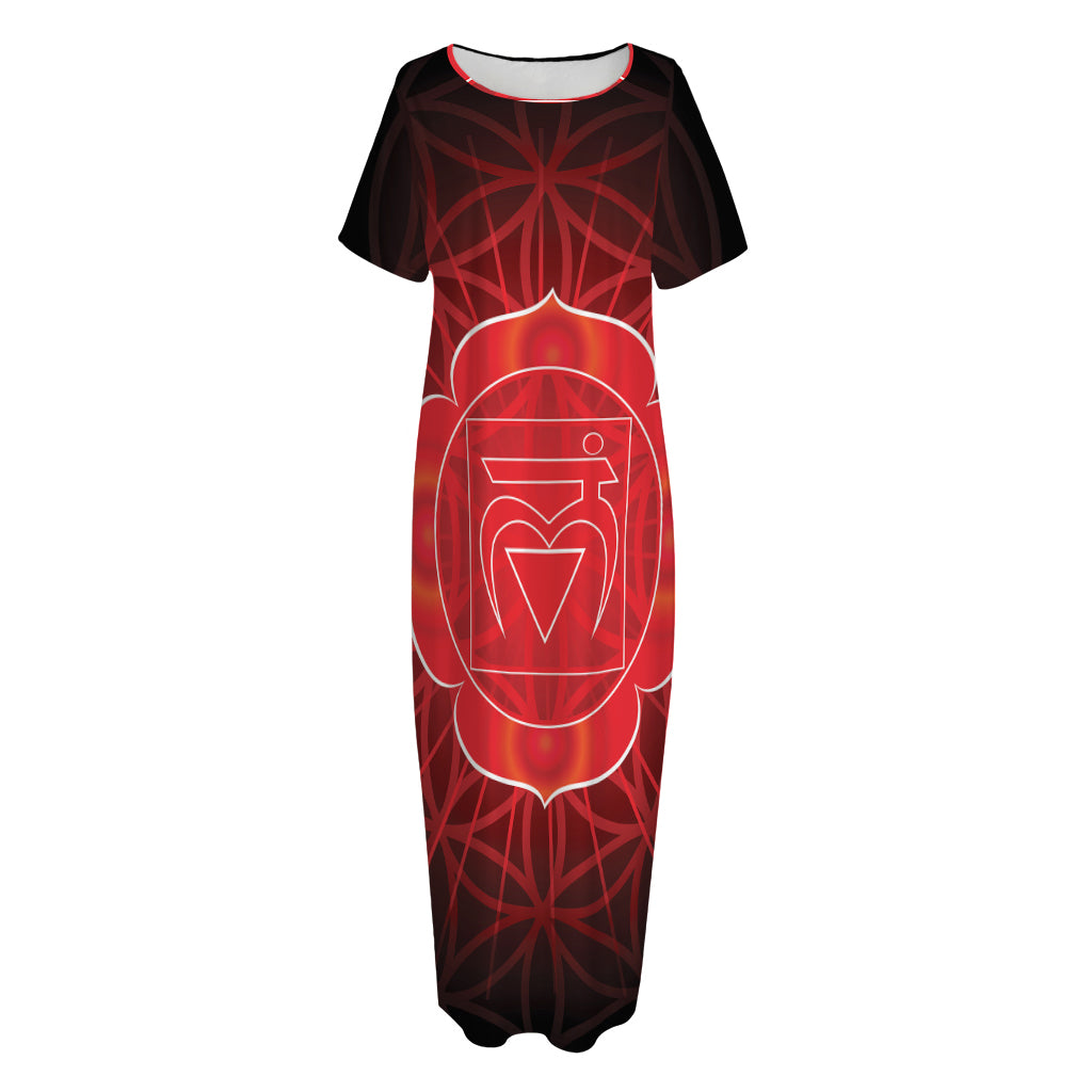 Muladhara Chakra Spiritual Print Short Sleeve Long Nightdress