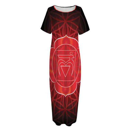 Muladhara Chakra Spiritual Print Short Sleeve Long Nightdress