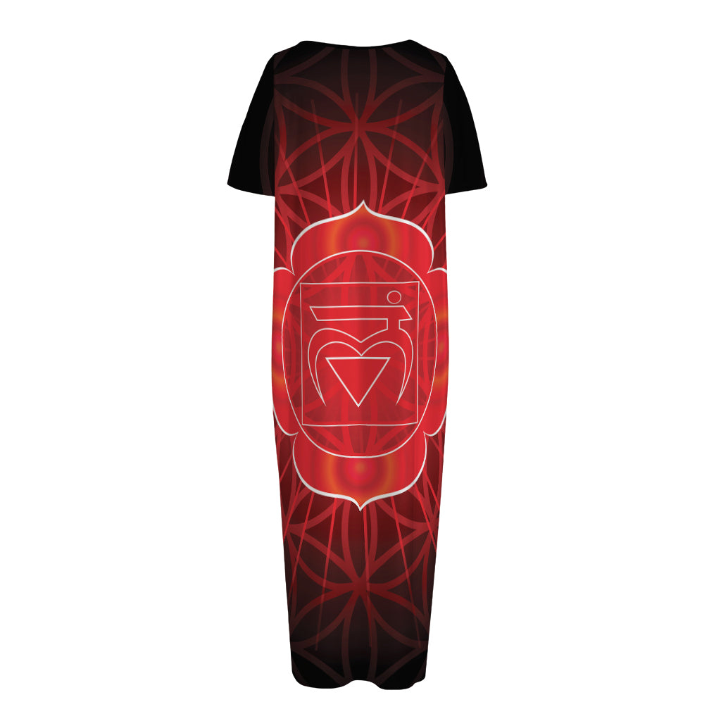 Muladhara Chakra Spiritual Print Short Sleeve Long Nightdress