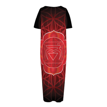 Muladhara Chakra Spiritual Print Short Sleeve Long Nightdress