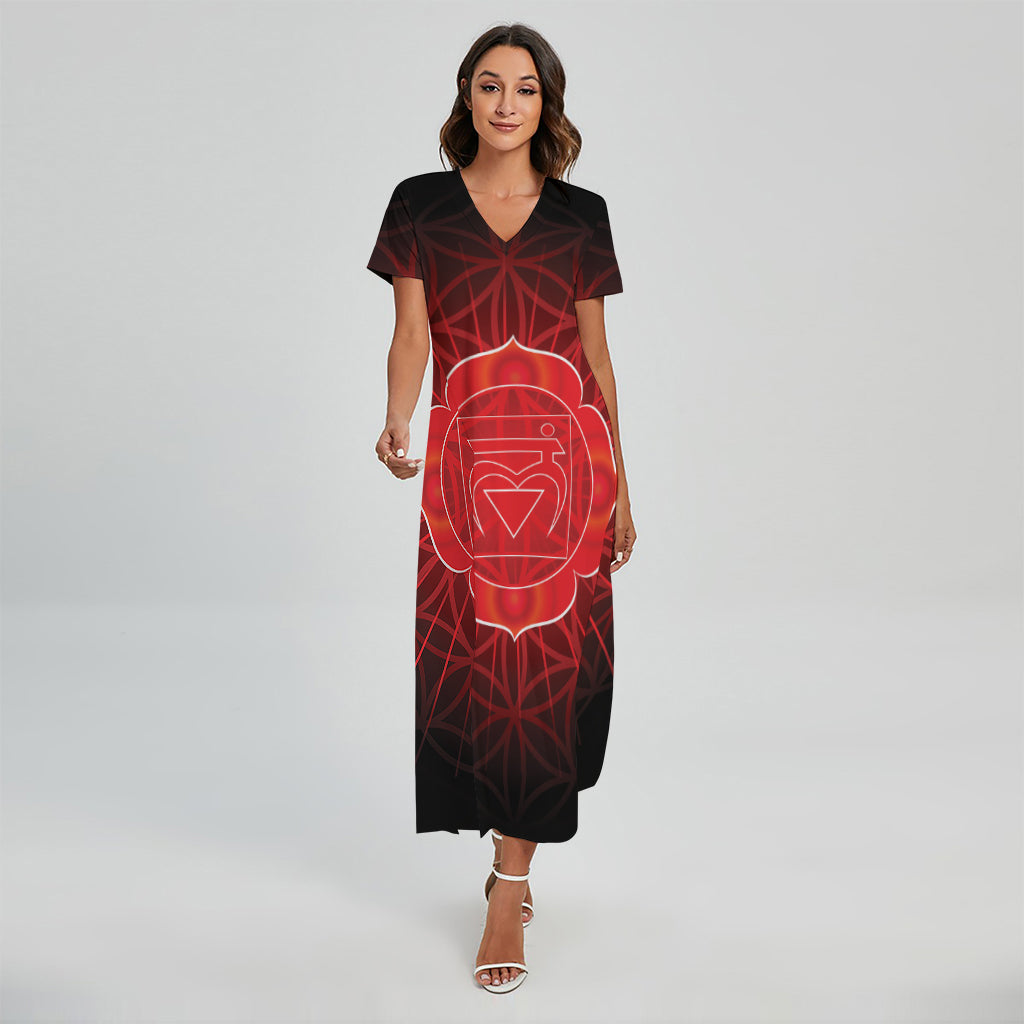 Muladhara Chakra Spiritual Print Short Sleeve Maxi Dress