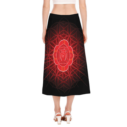 Muladhara Chakra Spiritual Print Side Slit Midi Skirt
