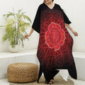Muladhara Chakra Spiritual Print Silk V-Neck Kaftan Dress