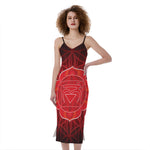 Muladhara Chakra Spiritual Print Slim Fit Midi Cami Dress